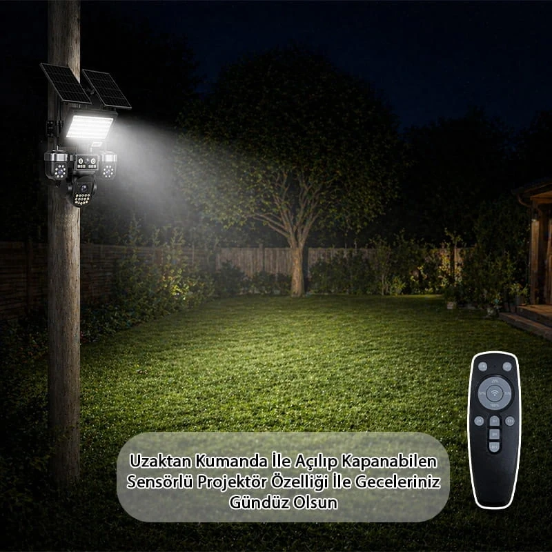 O-Kam Premium 4G 12MP SIM Kartlı 4 Kameralı 4 Görüntülü 3 Adet Solar Panel Kumandalı Projektörlü Renkli Gece Görüşlü Güvenlik Kamerası