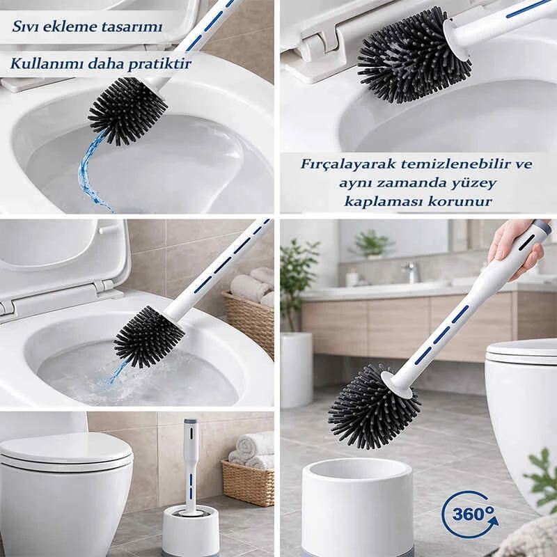 Deterjan Hazneli Silikon Tuvalet Fırçası Yeni Nesil Klozet ve WC Temizlik Fırçası