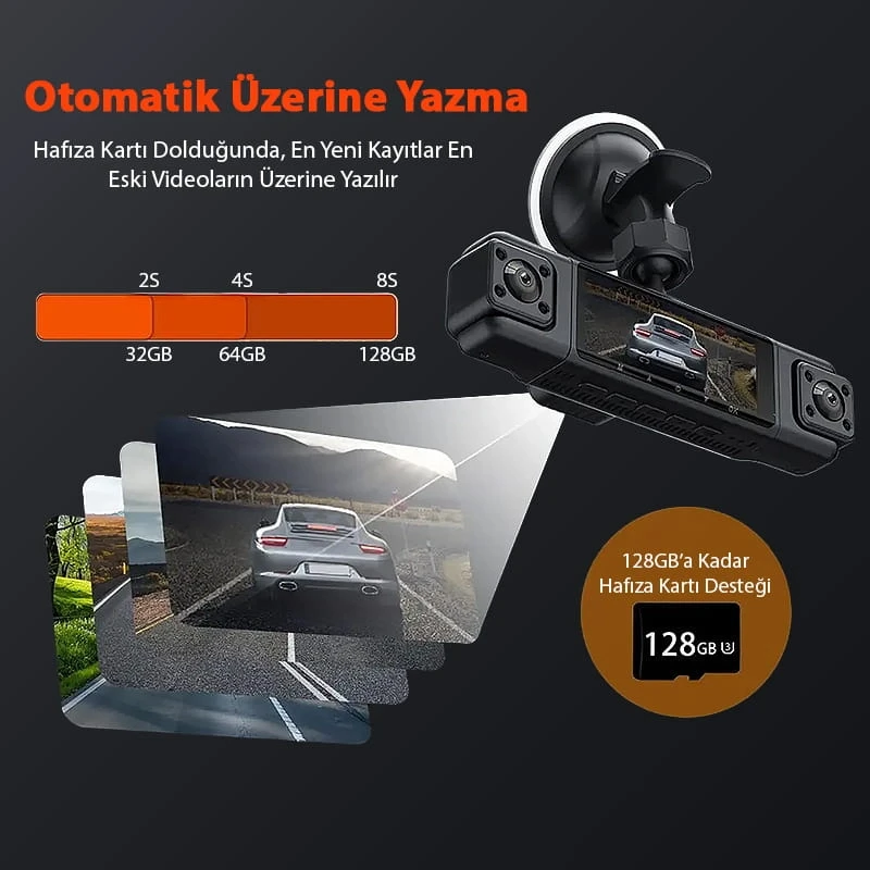 MPIA 1080P Full Hd 4 Kameralı Telefondan İzleme Arka Park Kamerası Sensörlü Lcd Ekranlı Araç Kamerası