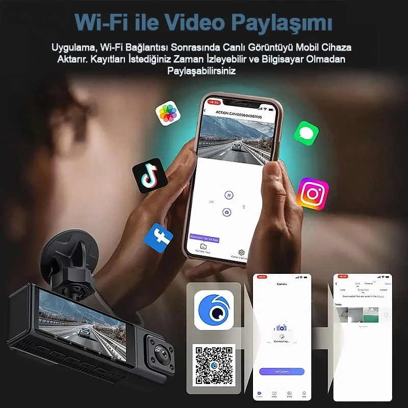 MPIA 1080P Full Hd 4 Kameralı Telefondan İzleme Arka Park Kamerası Sensörlü Lcd Ekranlı Araç Kamerası