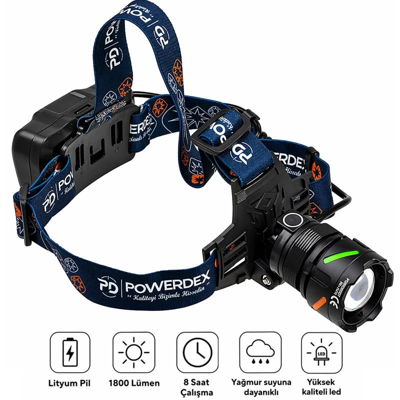 1800 Lümen Şarj Edilebilir Pilli 25w Zoomlu Profesyonel Kafa Lambası