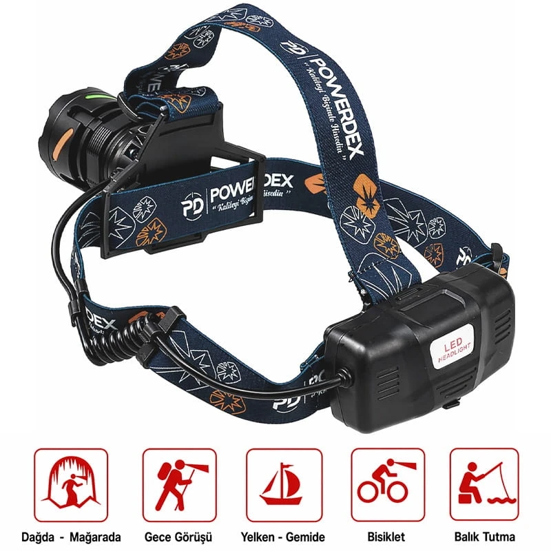 1800 Lümen Şarj Edilebilir Pilli 25w Zoomlu Profesyonel Kafa Lambası