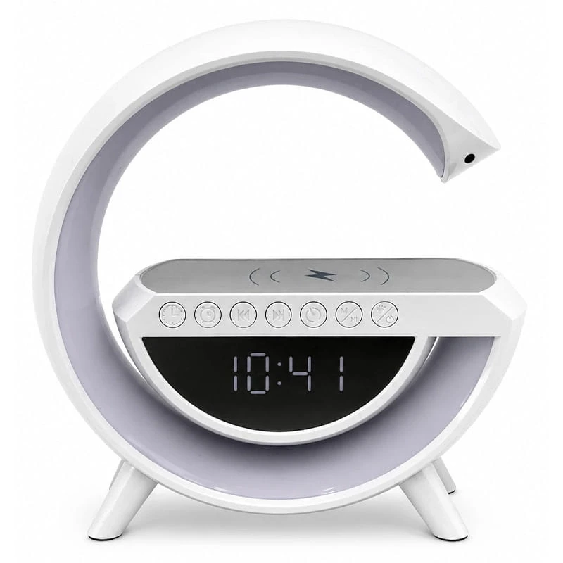 G Harfi Kablosuz Şarj Özellikli Dijital Saatli ve Alarmlı Rgb Ledli Temassız Şarjlı Bluetooth Hoparlör BT-3401