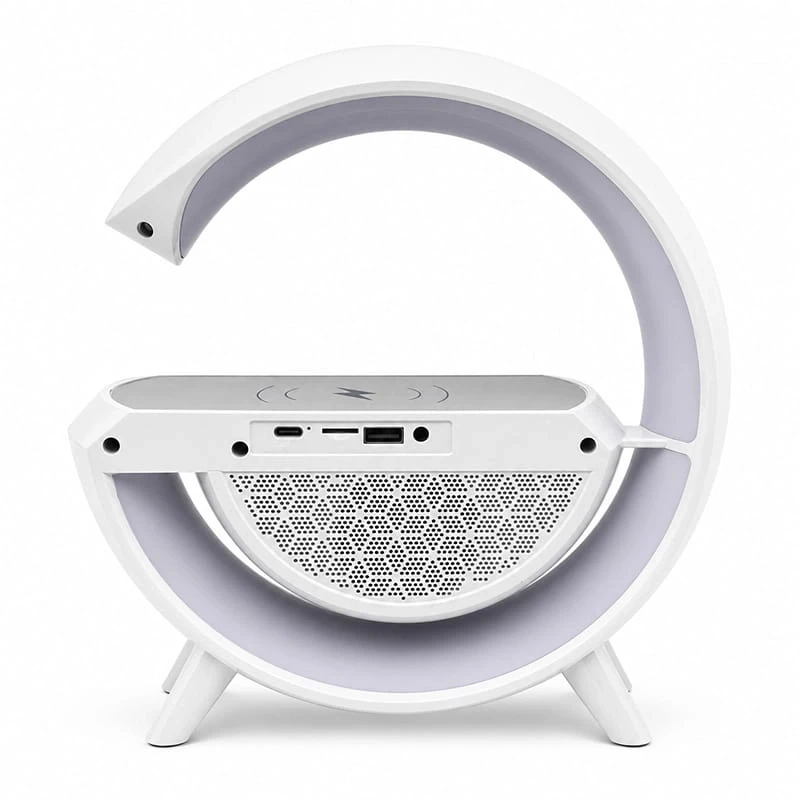 G Harfi Kablosuz Şarj Özellikli Dijital Saatli ve Alarmlı Rgb Ledli Temassız Şarjlı Bluetooth Hoparlör BT-3401