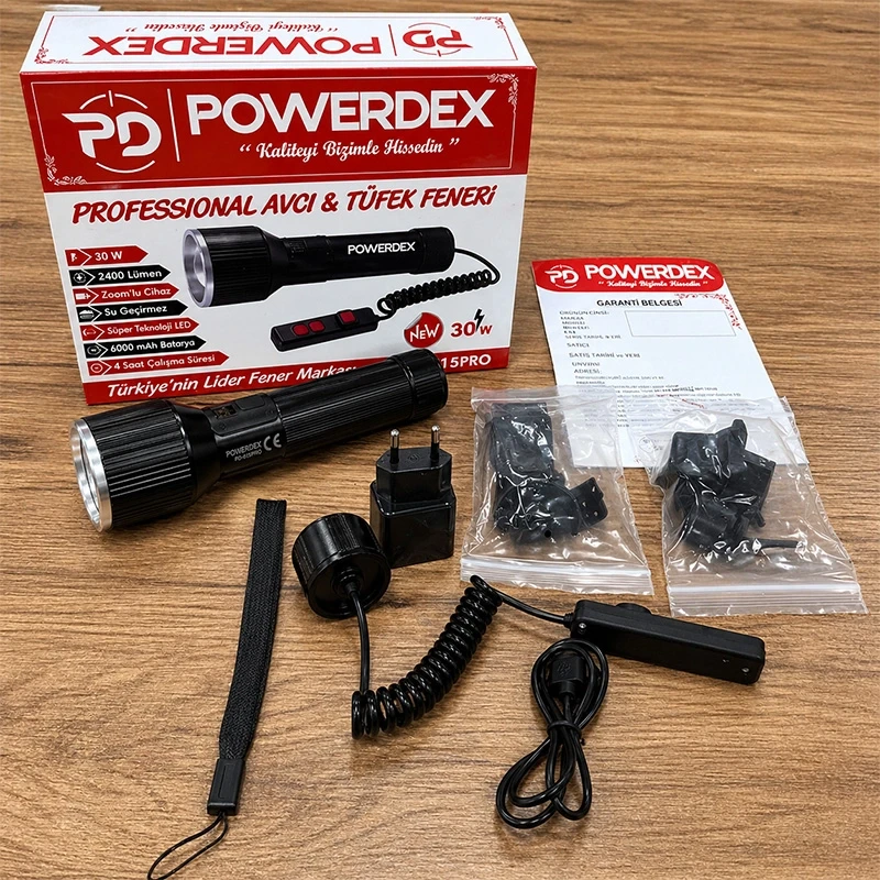 2400 Lümen 30W Profesyonel Zoomlu El Feneri Uzun Menzilli TFK Feneri