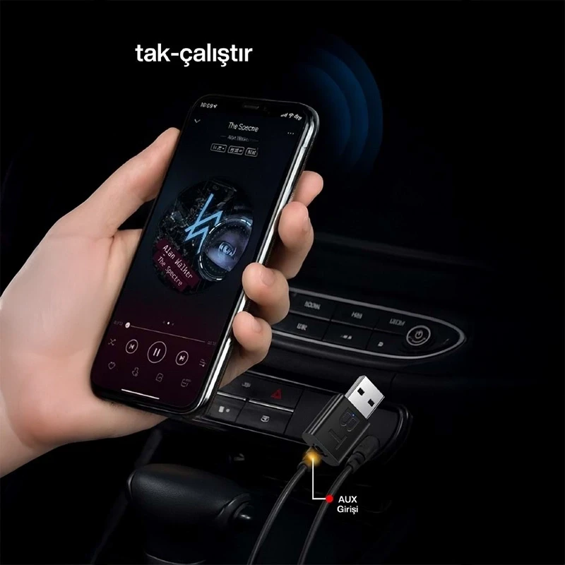 Araç İçi Kablosuz Aux Bluetooth Kiti USB 3.5mm Jack Bluetooth Receiver Aux Kablo Wireless Araç Kiti Kablosuz Kit BT-15