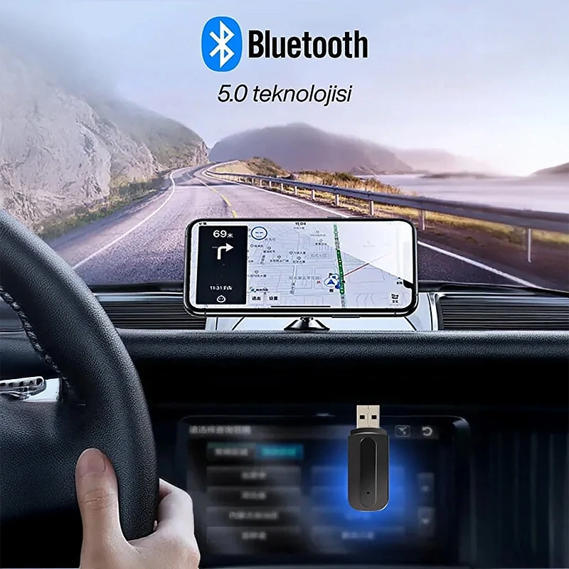 Araç İçi Kablosuz Aux Bluetooth Kiti USB 3.5mm Jack Bluetooth Receiver Aux Kablo Wireless Araç Kiti Kablosuz Kit BT-13