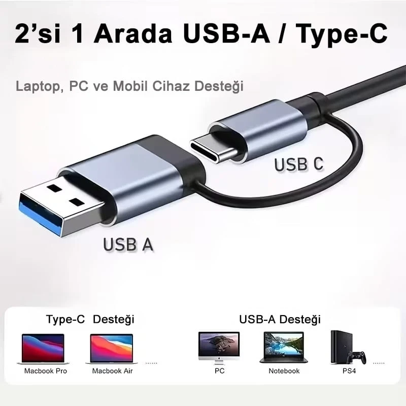 8 In 1 Usb Çoklayıcı Type-C USB 2.0-3.0 Audio 3.5 Tf Sd Çevirici Adaptör Çok Portlu Çoklayıcı USB Hub