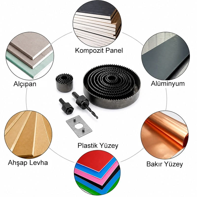 16 Parça Buat Açma Seti Panç Seti Yuvarlak Delik Açma Seti Ahşap Panç Seti