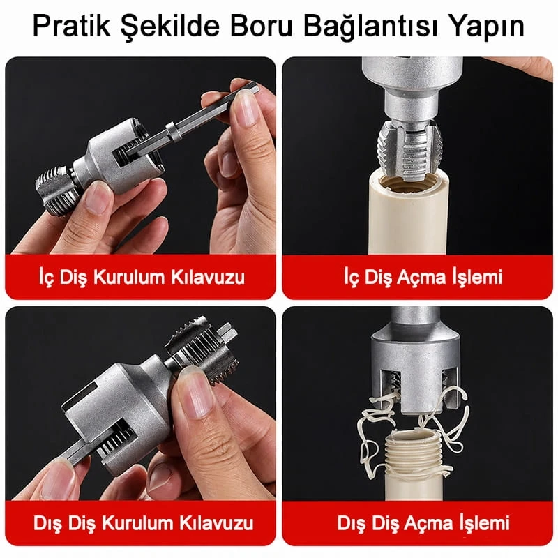 2 Li Set İç ve Dış Plastik Boru Diş Açma Seti 1/2 ve 3/4 İnç Borularla Uyumlu PVC Boru Diş Açma Aparatı