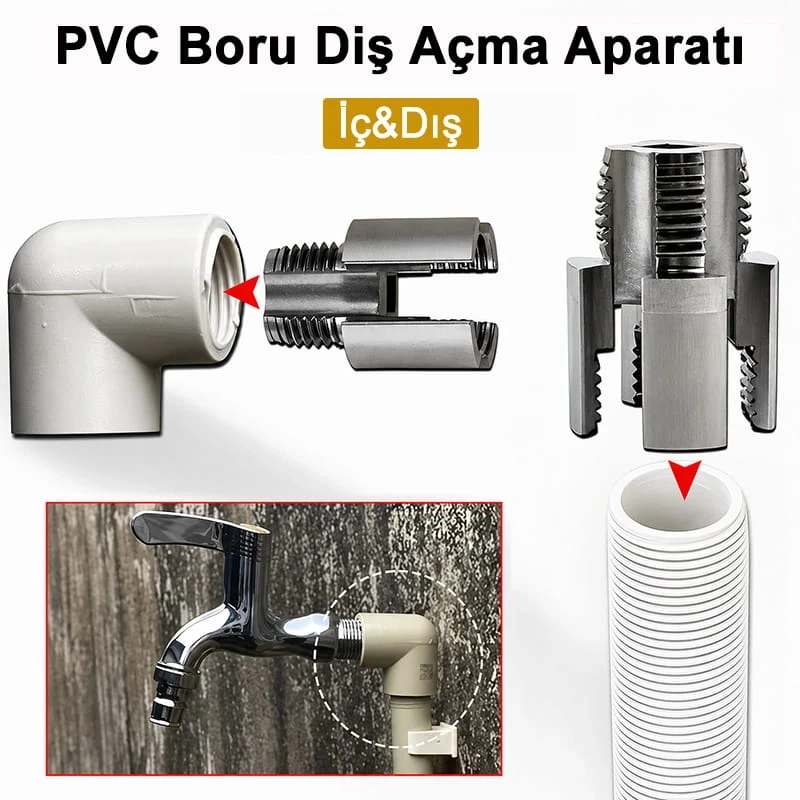 2 Li Set İç ve Dış Plastik Boru Diş Açma Seti 1/2 ve 3/4 İnç Borularla Uyumlu PVC Boru Diş Açma Aparatı