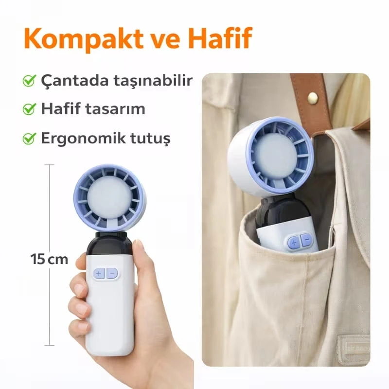 Katlanır El Tipi Turbo Fan Serinletici Vantilatör 100 Kademeli El Fanı Soğutucu Vantilatör