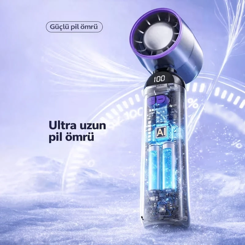 Katlanır El Tipi Turbo Fan Serinletici Vantilatör 100 Kademeli El Fanı Soğutucu Vantilatör