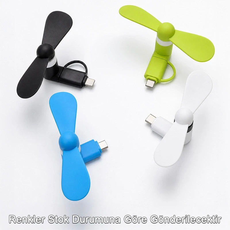 Telefon ve Powerbank Uyumlu Type C ve Lightning Başlıklı Mini Serinletici Vantilatör Mini Fan
