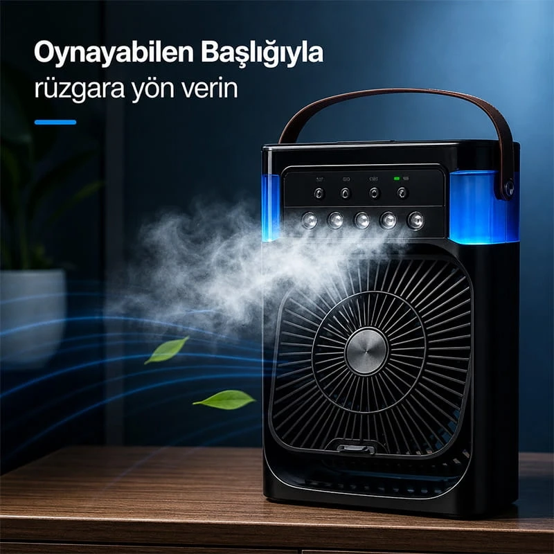 Işıklı 600 ml 5 Spreyli Vantilatör Buzlu Buharlı Mini Klima Mini Fan