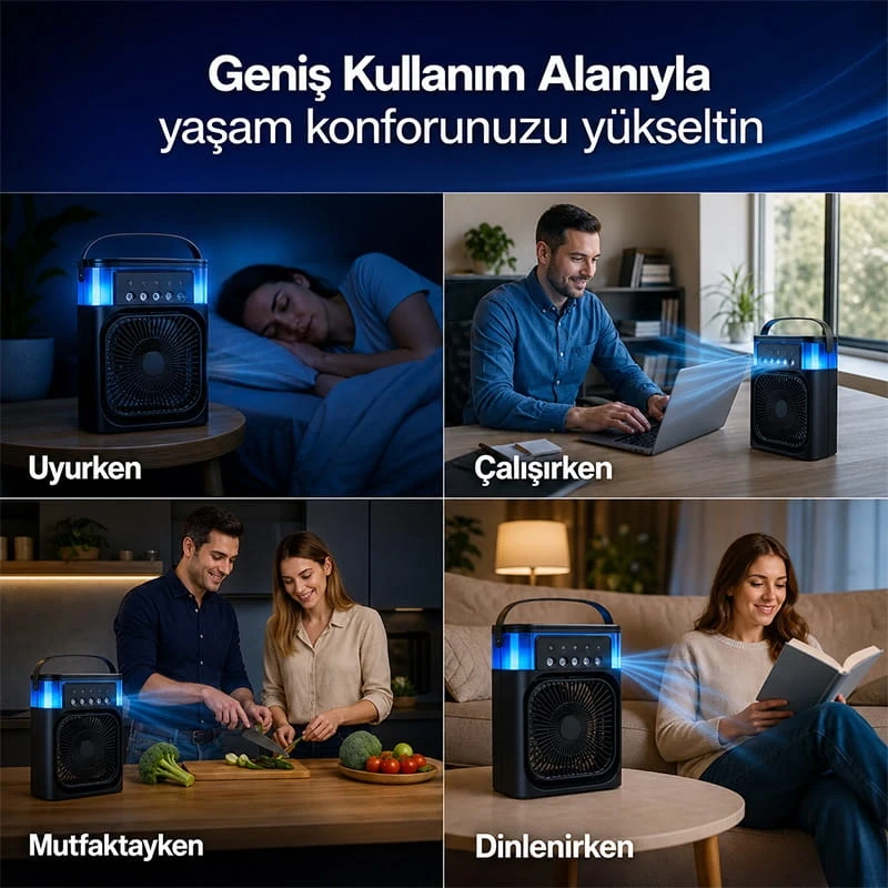 Işıklı 600 ml 5 Spreyli Vantilatör Buzlu Buharlı Mini Klima Mini Fan