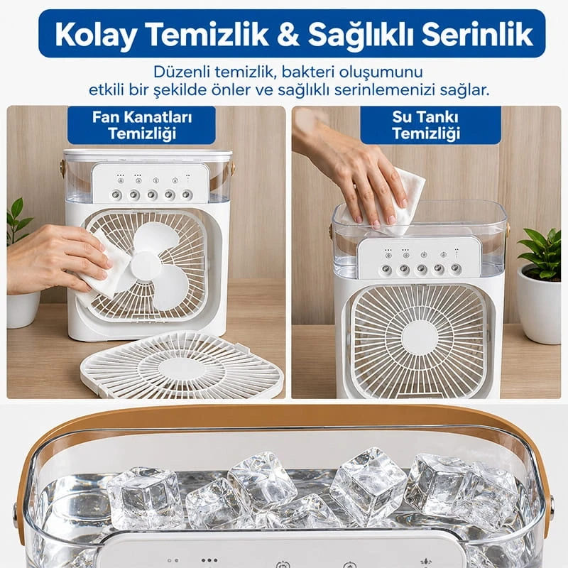 Işıklı 600 ml 5 Spreyli Vantilatör Buzlu Buharlı Mini Klima Mini Fan