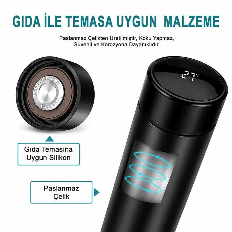 Siyah Dijital Sıcaklık Göstergeli Termos 500 ml