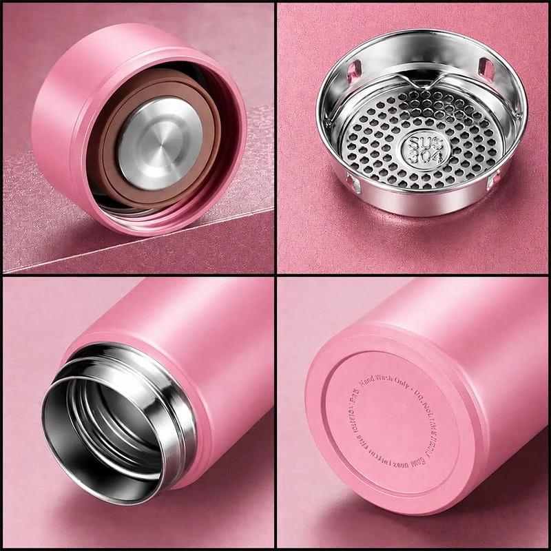 Pembe Dijital Sıcaklık Göstergeli Termos 500 ml