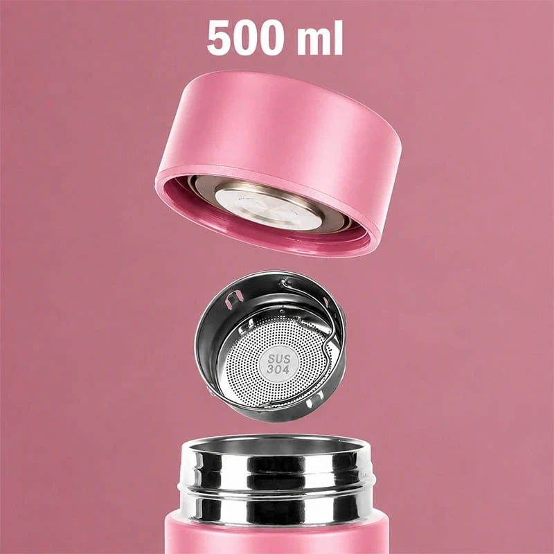 Pembe Dijital Sıcaklık Göstergeli Termos 500 ml