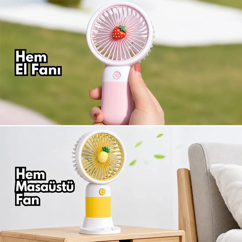 Meyveli Tasarım 3 Kademeli Sessiz Mini El Masa Fanı Vantilatör Taşınabilir El Fanı