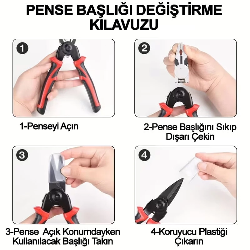 5 Başlıklı Profesyonel Pense Seti Değiştirilebilir Başlıklı Çok Fonksiyonlu Yüksek Kaliteli Malzeme