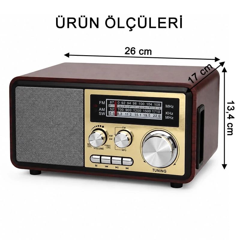 Retro Ahşap Bluetooth Hoparlör Radyo Profesyonel Stereo Ses TWS Mp3 Çalar FM USB TF Aux Girişlli
