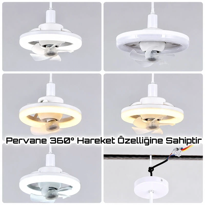 Döner Başlıklı Led Işıklı Tavan Vantilatörü Uzaktan Kumandalı Vantilatör Lamba Led Işıklı Fan