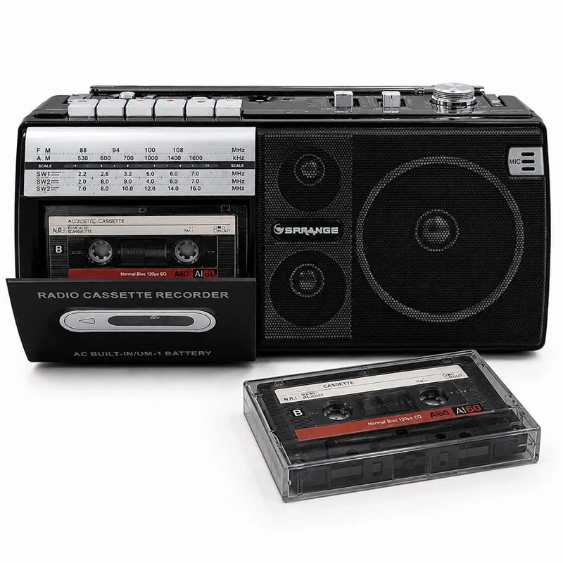 Retro Kaset Çalar Bluetooth Hoparlör 4 Band Radyo Mp3 Çalar FM USB TF Aux Girişli Siyah
