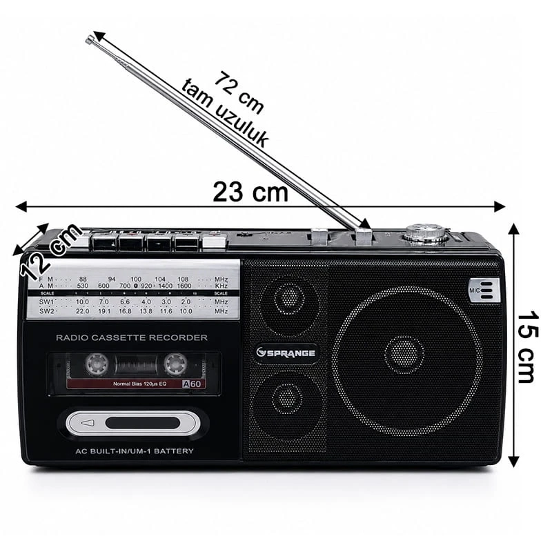 Retro Kaset Çalar Bluetooth Hoparlör 4 Band Radyo Mp3 Çalar FM USB TF Aux Girişli Siyah