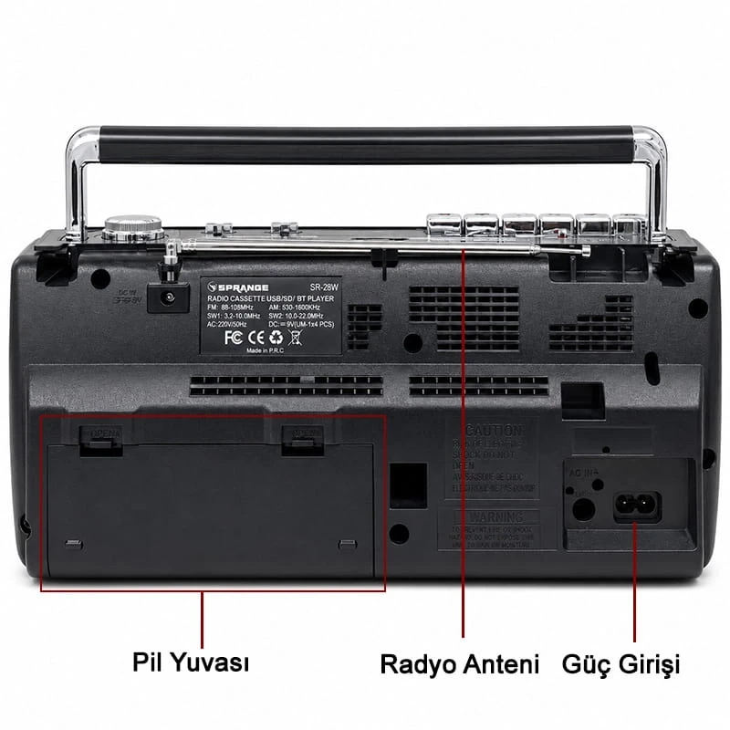 Retro Kaset Çalar Bluetooth Hoparlör 4 Band Radyo Mp3 Çalar FM USB TF Aux Girişli Siyah