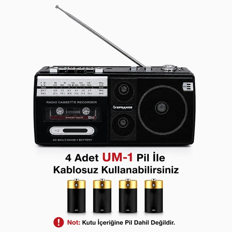 Retro Kaset Çalar Bluetooth Hoparlör 4 Band Radyo Mp3 Çalar FM USB TF Aux Girişli Siyah