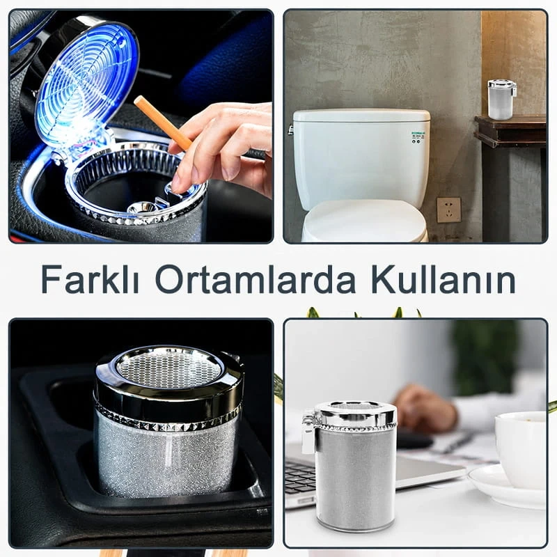 Işıklı Araç İçi Küllük LED Aydınlatmalı Kapaklı ve Koku Tutucu Otomobil Küllüğü Bardaklı