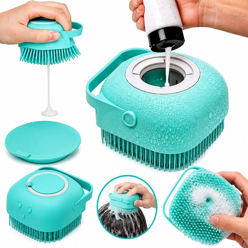 Silikon Banyo Duş Jeli Kesesi Hazneli Şampuan Peeling Vücut Masaj Fırçası