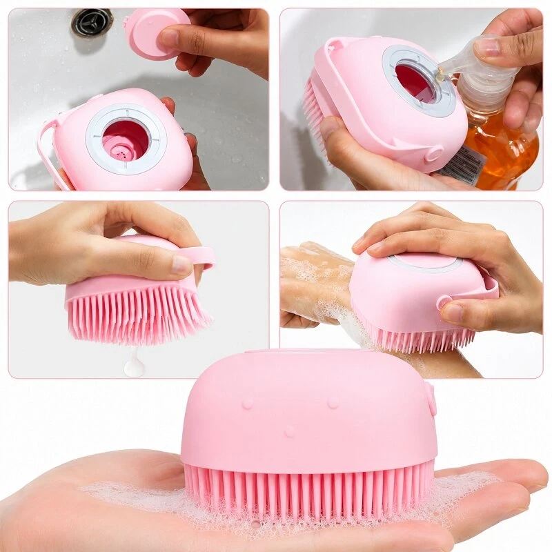 Silikon Banyo Duş Jeli Kesesi Hazneli Şampuan Peeling Vücut Masaj Fırçası