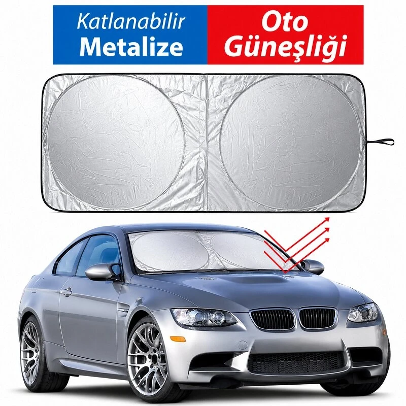 Katlanabilir Araba Ön Cam Güneşlik Metalize Isı Yalıtımlı Yazlık Araba Güneşliği 150x70cm