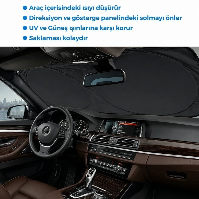Katlanabilir Araba Ön Cam Güneşlik Metalize Isı Yalıtımlı Yazlık Araba Güneşliği 150x70cm
