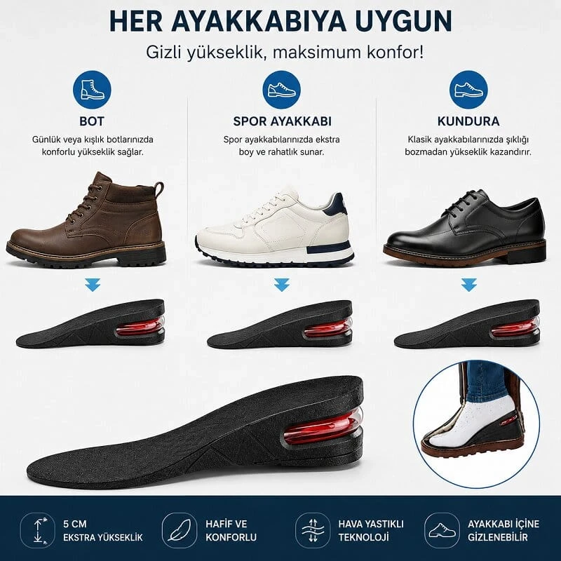 5 Cm e Kadar Boy Uzatan Tabanlık Hava Yastıklı Tam Boy