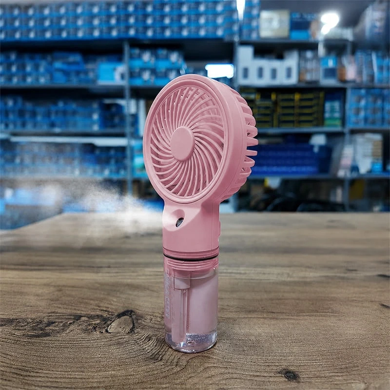 Su Püskürtmeli Su Hazneli Mini El Fanı Şarjlı Soğutucu Vantilatör Pembe
