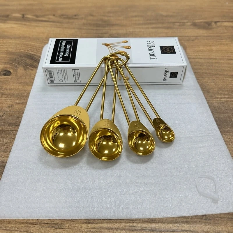 4 Adet Paslanmaz Çelik Ölçü Kaşığı Seti Ölçü Kabı 1.25ml 2.5ml 5ml 15ml