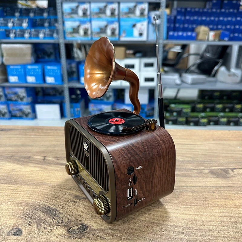 Ahşap Nostaljik Görünümlü Bluetooth Hoparlör Gramofon Usb Sd Card Girişli Radyo Müzik Kutusu MD1319