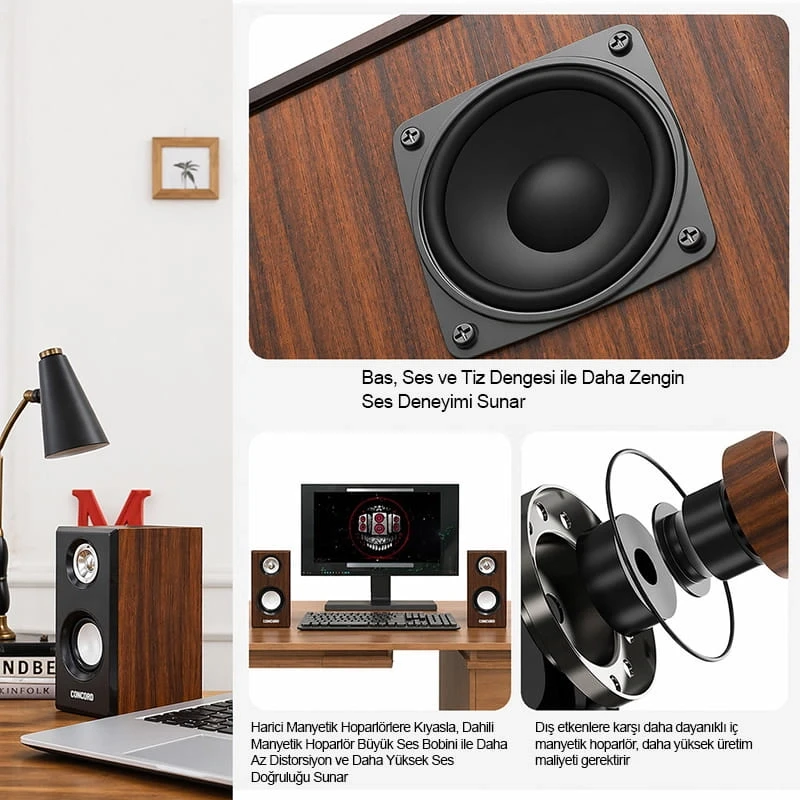 Ahşap Desen Usb Hoparlör Subwoofer 1 + 1 Pc Ses Sistemi C-8003 Bilgisayar Hoparlörü