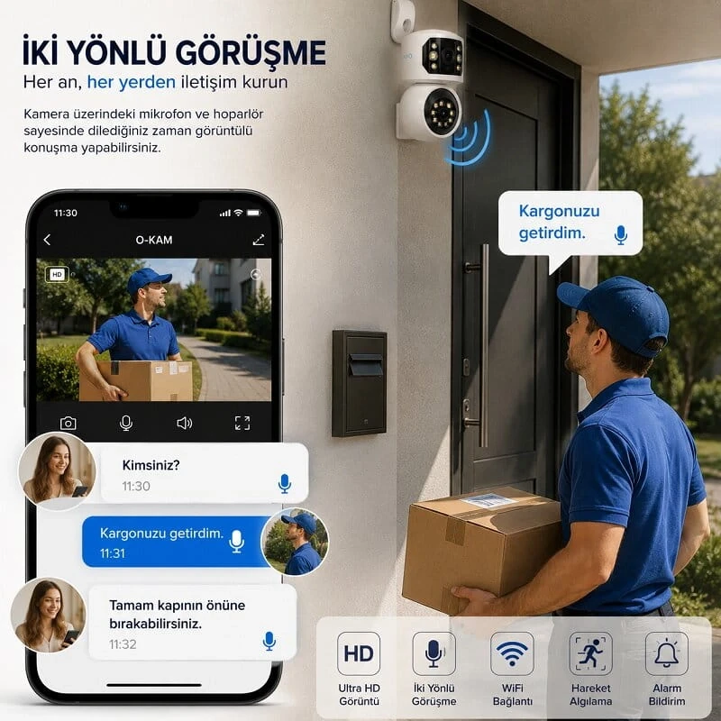 O-Kam Pro Ultra HD Wifi Özellikli Güvenlik Kamerası Bebek Kamerası Siren Gece Görüşü Hareket Takip Sesli Görüşme