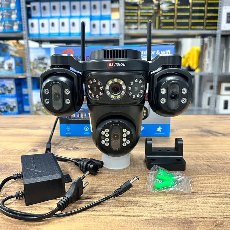 Esvision 4 Kameralı 4 Görüntülü 4K Ultra HD 360 Dönebilen Kablosuz Wifi Kamera Renkli Gece Görüşlü Su Geçirmez Sesli Görüşme Hareket Takip ES-703