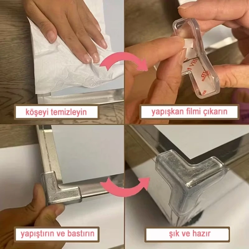 8 Adet Silikon Şeffaf Masa Kenarı Koruma Aparatı