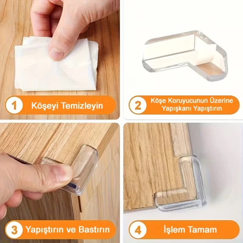 8 Adet Silikon Şeffaf Masa Kenarı Koruma Aparatı