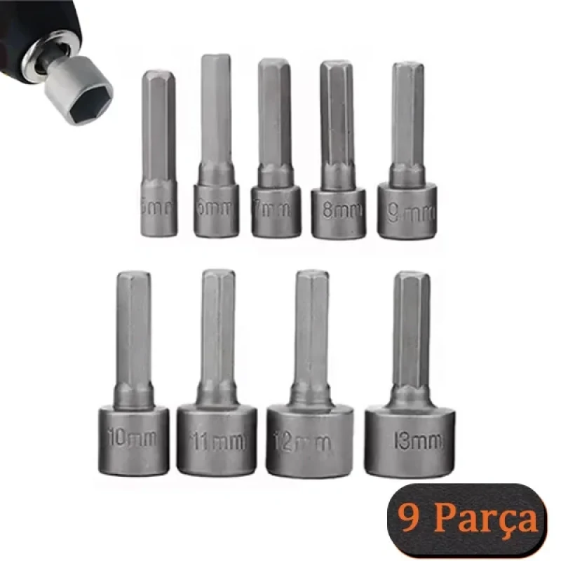 9 Parça Manyetik Civata Somun Tutucu Bits Adaptörü Lokma