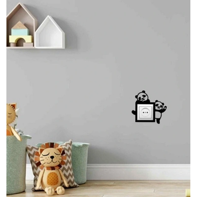 Ahşap Dekoratif Priz Kenarı Süsü Pandalı