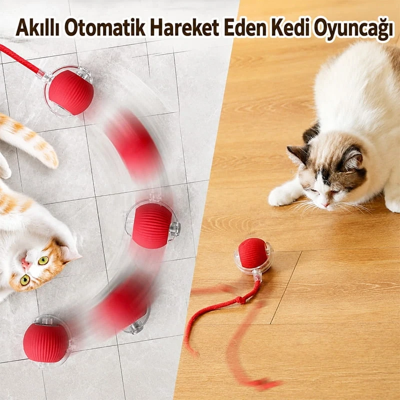 Akıllı Kedi Oyuncağı Otomatik Yuvarlanan Hareketli Top USB Şarjlı LED Işıklı 3 Modlu