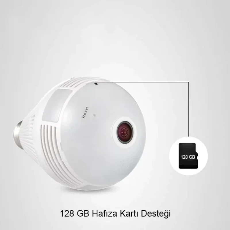 Ampul Şeklinde Panaromik Wifi Güvenlik Kamerası 360 Derece 1080p